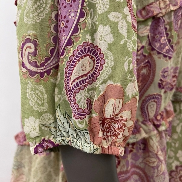 Vici Dress Large Paisley Floral Peasant Ruffle Cottagecore Flowy Short Boho - Picture 10 of 12